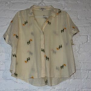 Madewell Cactus Embroidered Hilltop Shirt Swiss Dot